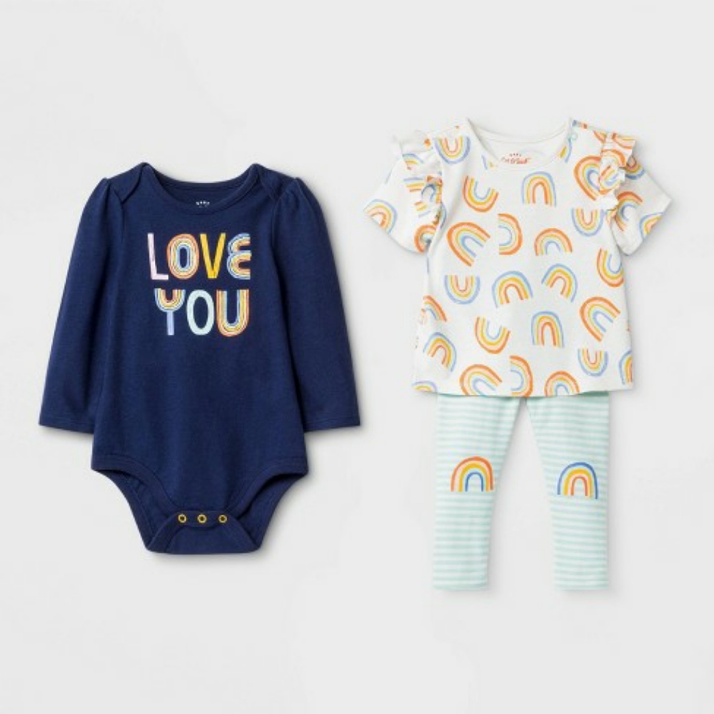 Baby Girls' 3pc Rainbow Top and Bottom Set 